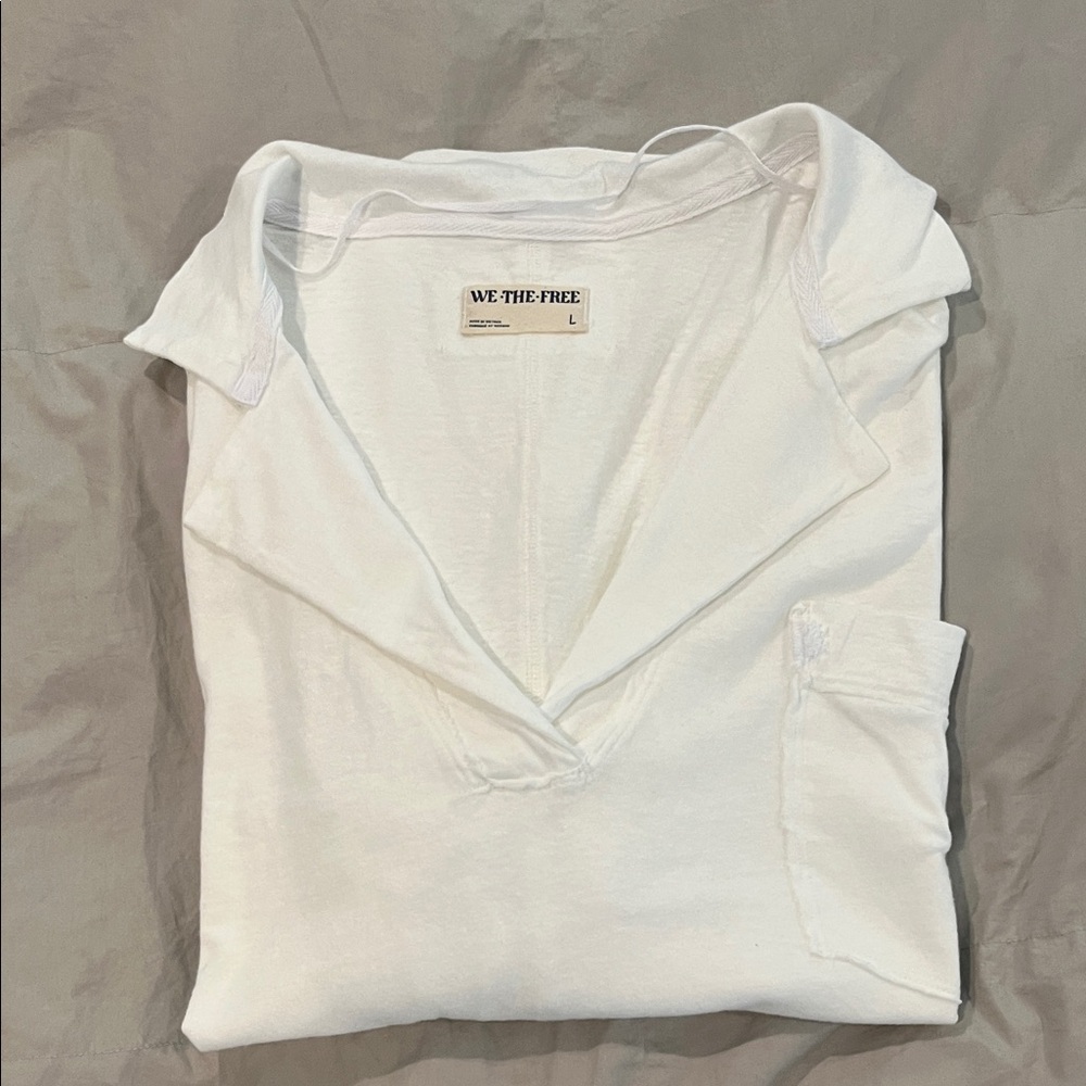 We The Free Classic White collared V-Neck T Shirt